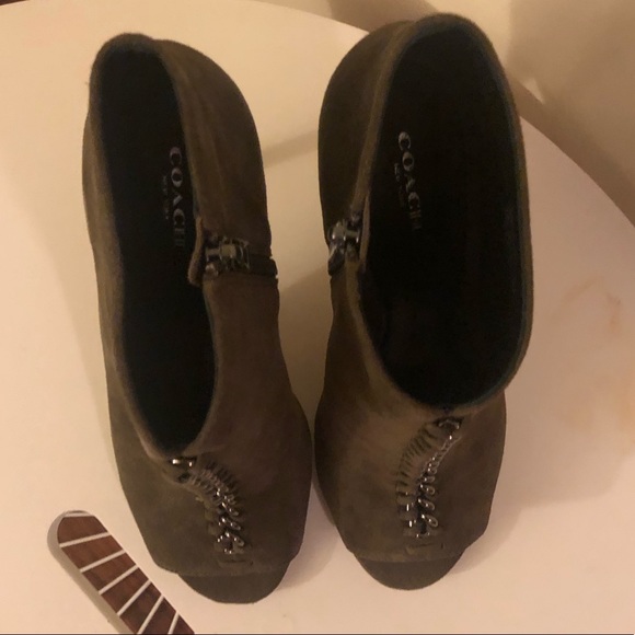 Coach Olive Green Suede Peep Toe Booties - Picture 6 of 6